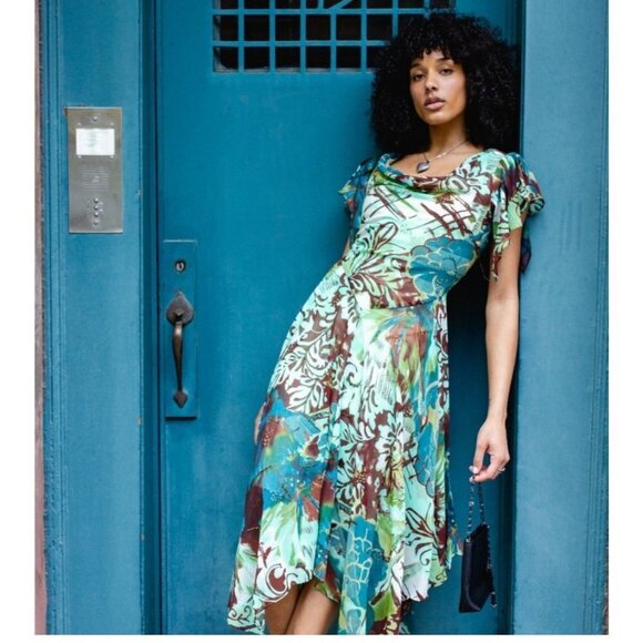 Robbie Bee Vintage Y2K 90’s Teal Paisley Fit & Flare Flowy Dress Size 16 - Picture 1 of 13